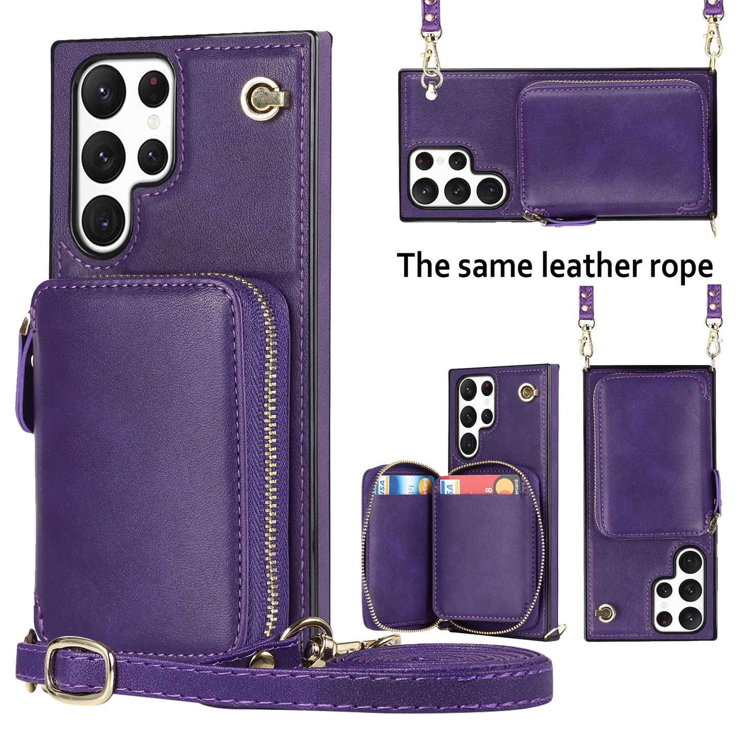 New Crossbody Zipper Wallet Leather Phone Case for Samsung