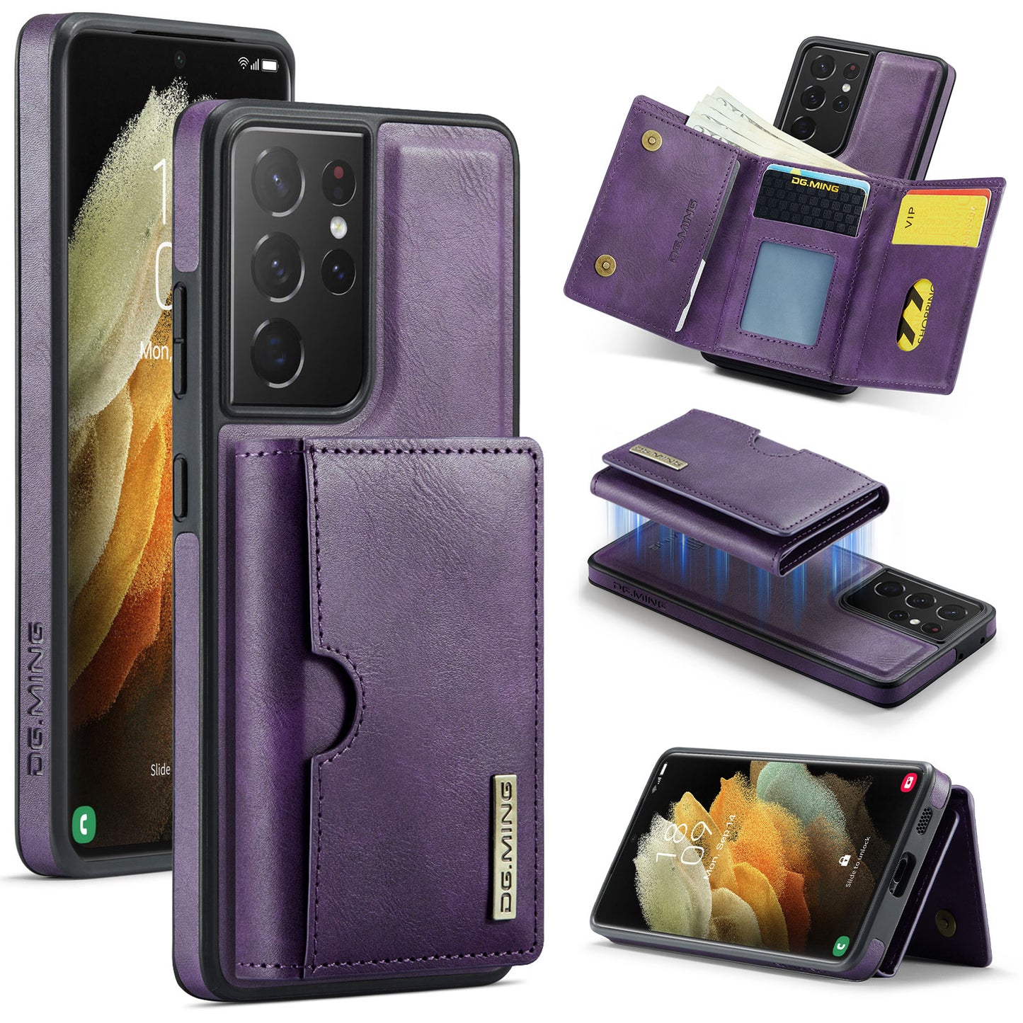 New 2-IN-1 RFID Blocking Wallet Card Holder Leather Phone Case for Samsung