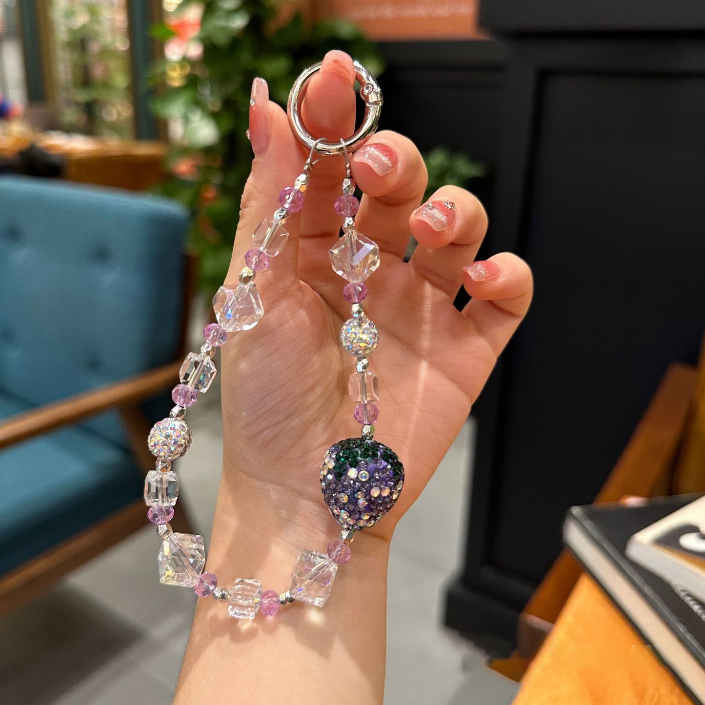 New Bling Rhinestone Strawberry Phone Lanyard Keychain Pendant