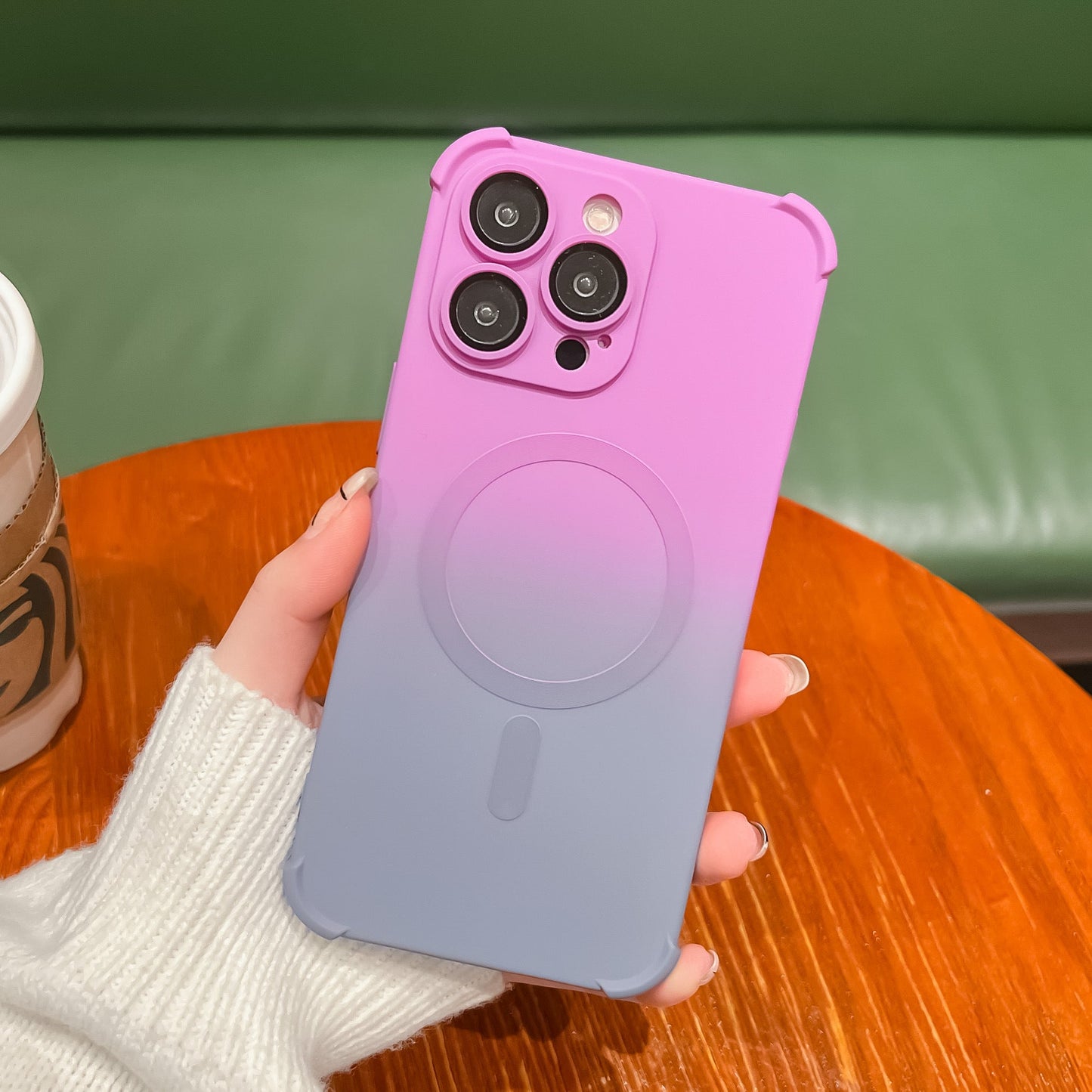 New Anti-drop Liquid Silicone Two-Color Gradient Magnetic with Lens Protector Case for iPhone