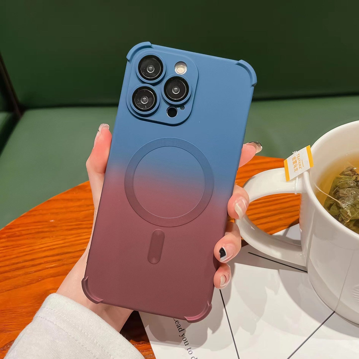 New Anti-drop Liquid Silicone Two-Color Gradient Magnetic with Lens Protector Case for iPhone