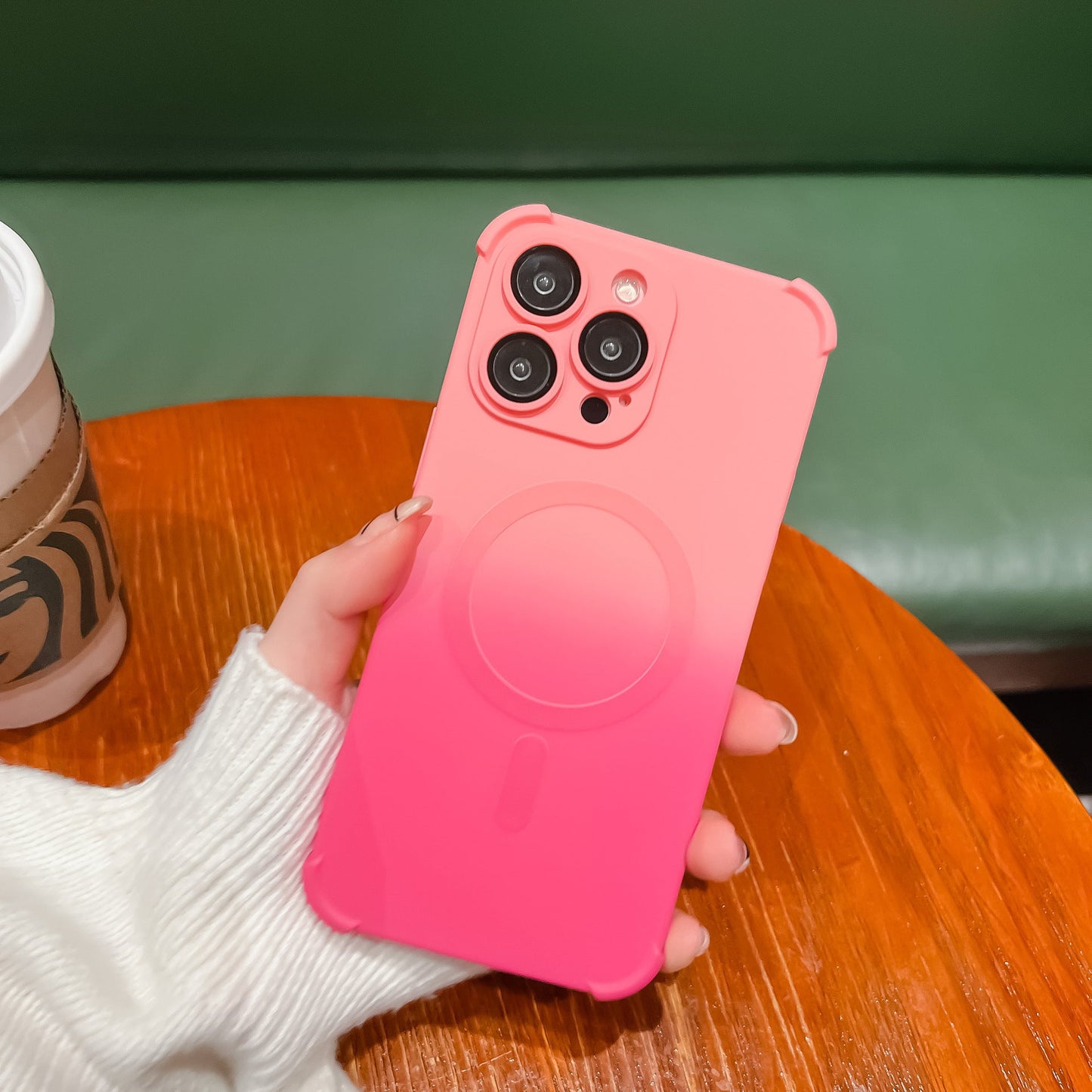 New Anti-drop Liquid Silicone Two-Color Gradient Magnetic with Lens Protector Case for iPhone