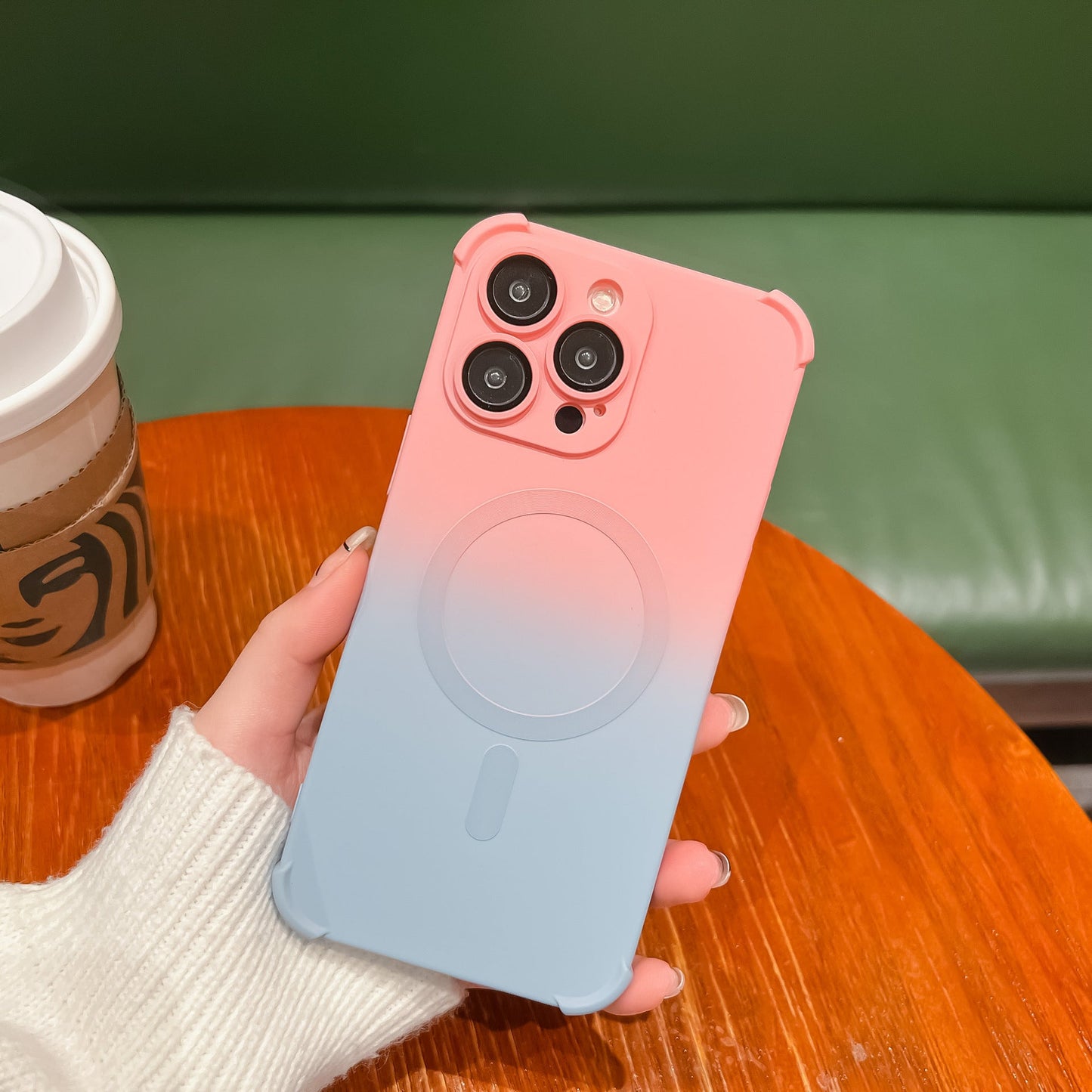 New Anti-drop Liquid Silicone Two-Color Gradient Magnetic with Lens Protector Case for iPhone