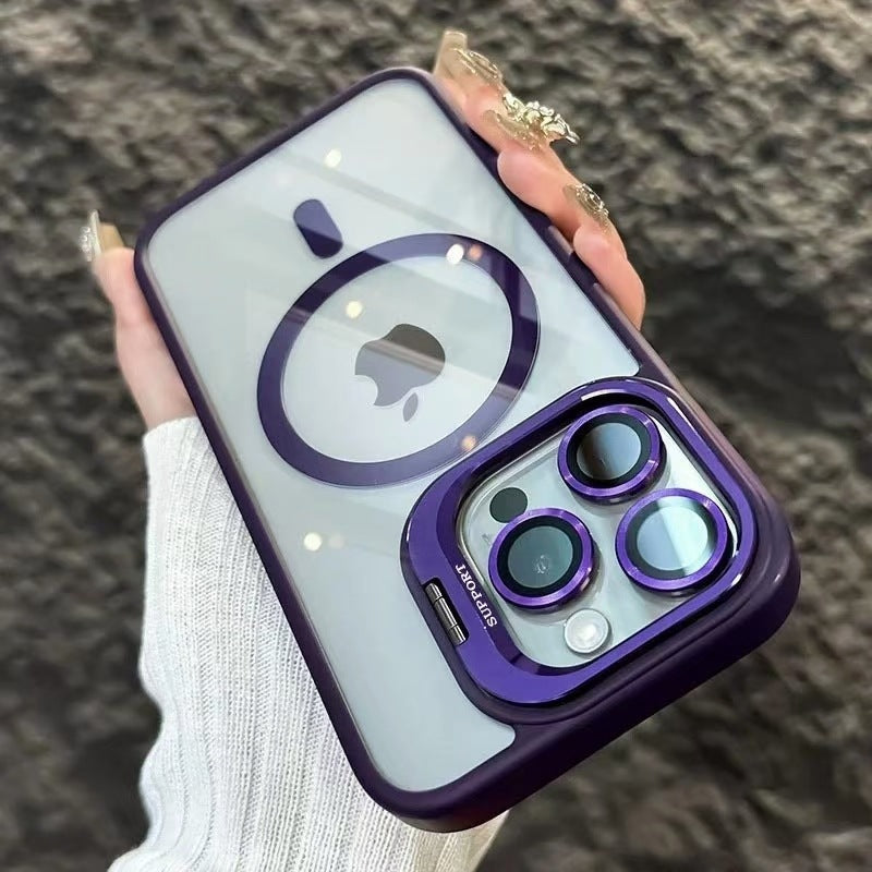 New Shockproof Clear Magnetic Case with Camera Kickstand Lens Cover for iPhone