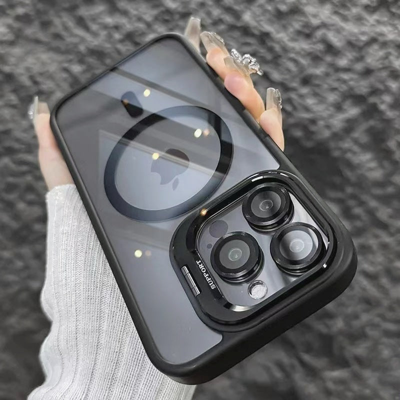 New Shockproof Clear Magnetic Case with Camera Kickstand Lens Cover for iPhone