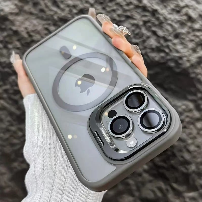 New Shockproof Clear Magnetic Case with Camera Kickstand Lens Cover for iPhone