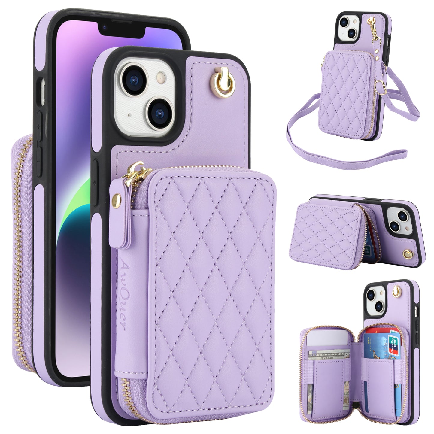 New RFID Blocking Crossbody Zipper Wallet Leather Phone Case for iPhone