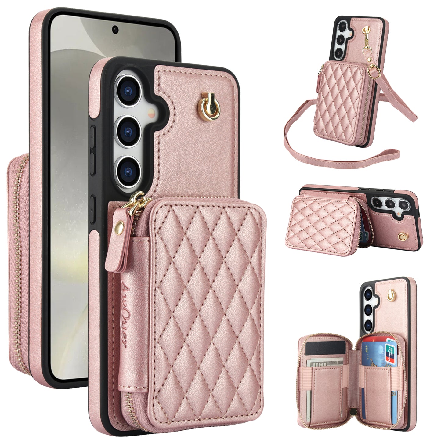 New RFID Blocking Crossbody Zipper Wallet Leather Phone Case for Samsung