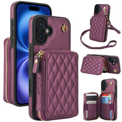 New RFID Blocking Crossbody Zipper Wallet Leather Phone Case for iPhone 16/16e/16 Pro/16 Plus/16 Pro Max