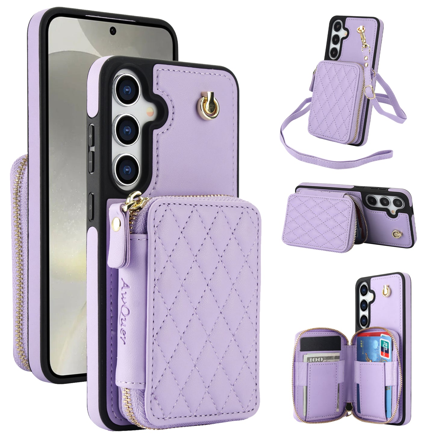 New RFID Blocking Crossbody Zipper Wallet Leather Phone Case for Samsung