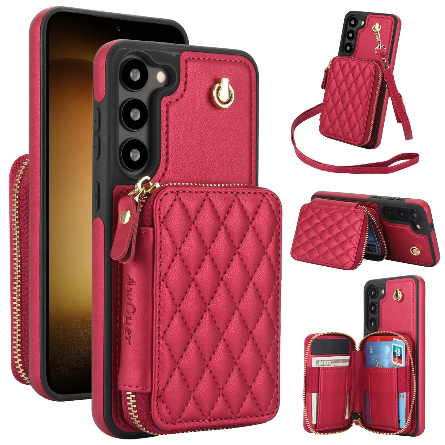 New RFID Blocking Crossbody Zipper Wallet Leather Phone Case for Samsung