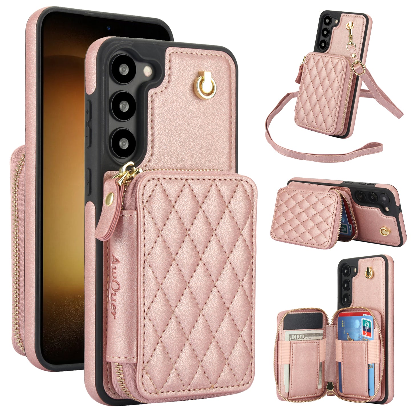 New RFID Blocking Crossbody Zipper Wallet Leather Phone Case for Samsung