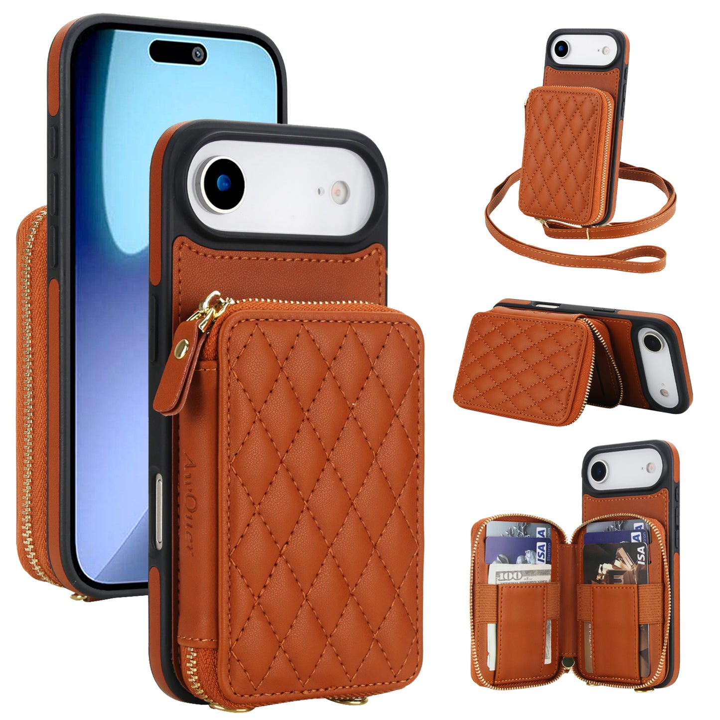 New RFID Blocking Crossbody Zipper Wallet Leather Phone Case for iPhone Air/17/17 Pro/17 Pro Max