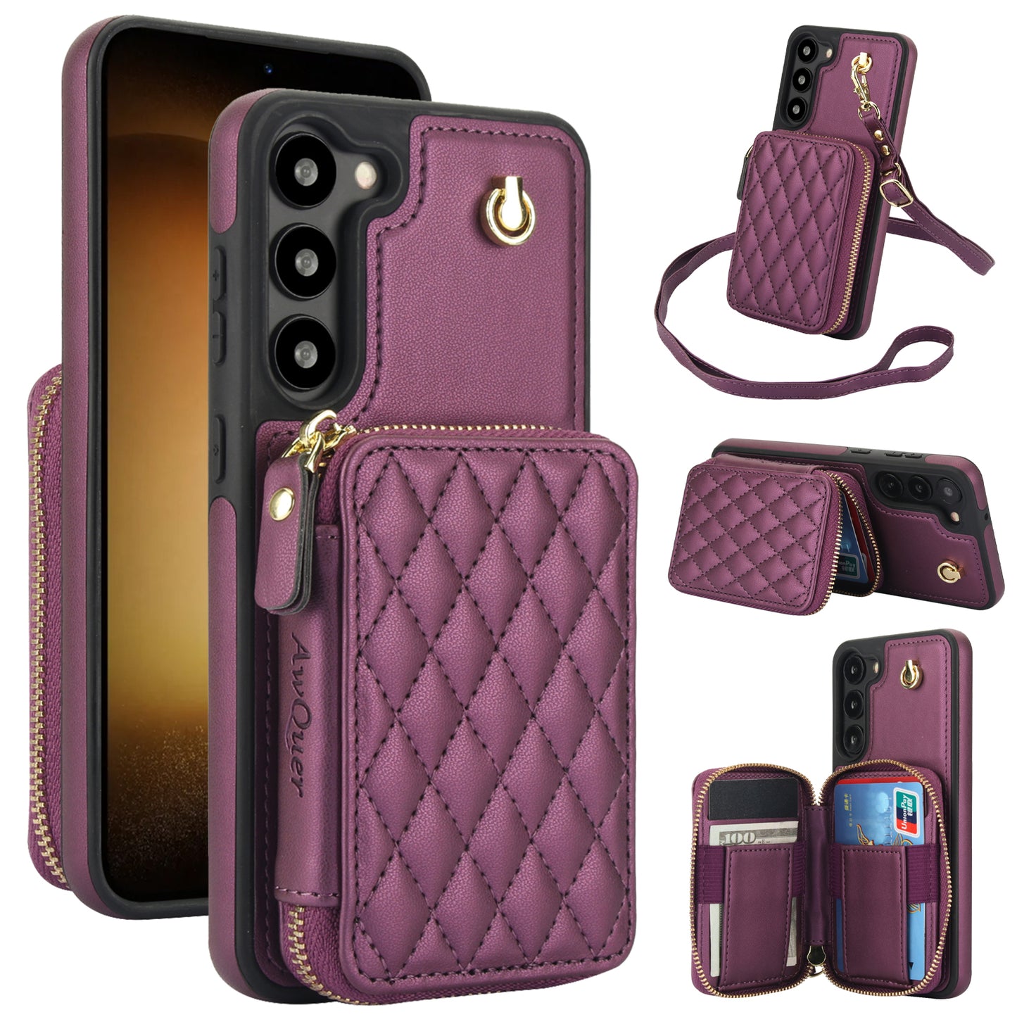 New RFID Blocking Crossbody Zipper Wallet Leather Phone Case for Samsung