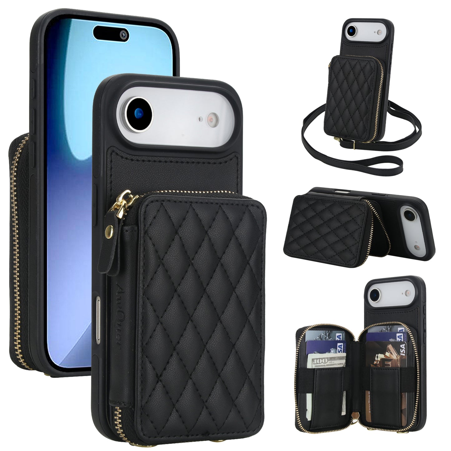 New RFID Blocking Crossbody Zipper Wallet Leather Phone Case for iPhone Air/17/17 Pro/17 Pro Max