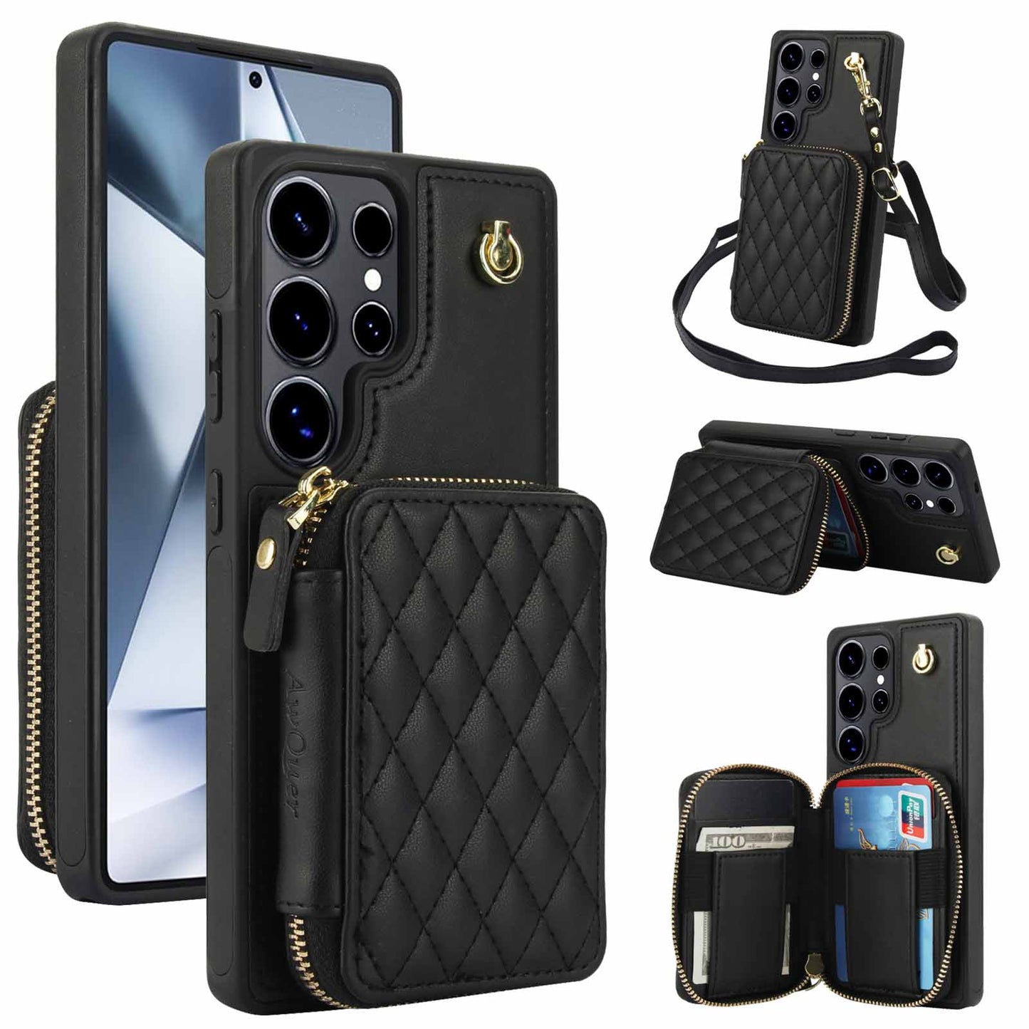 New RFID Blocking Crossbody Zipper Wallet Leather Phone Case for Samsung