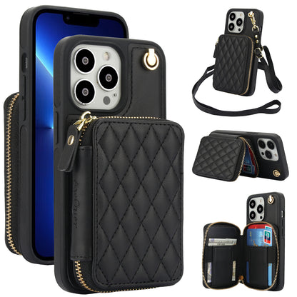 New RFID Blocking Crossbody Zipper Wallet Leather Phone Case for iPhone
