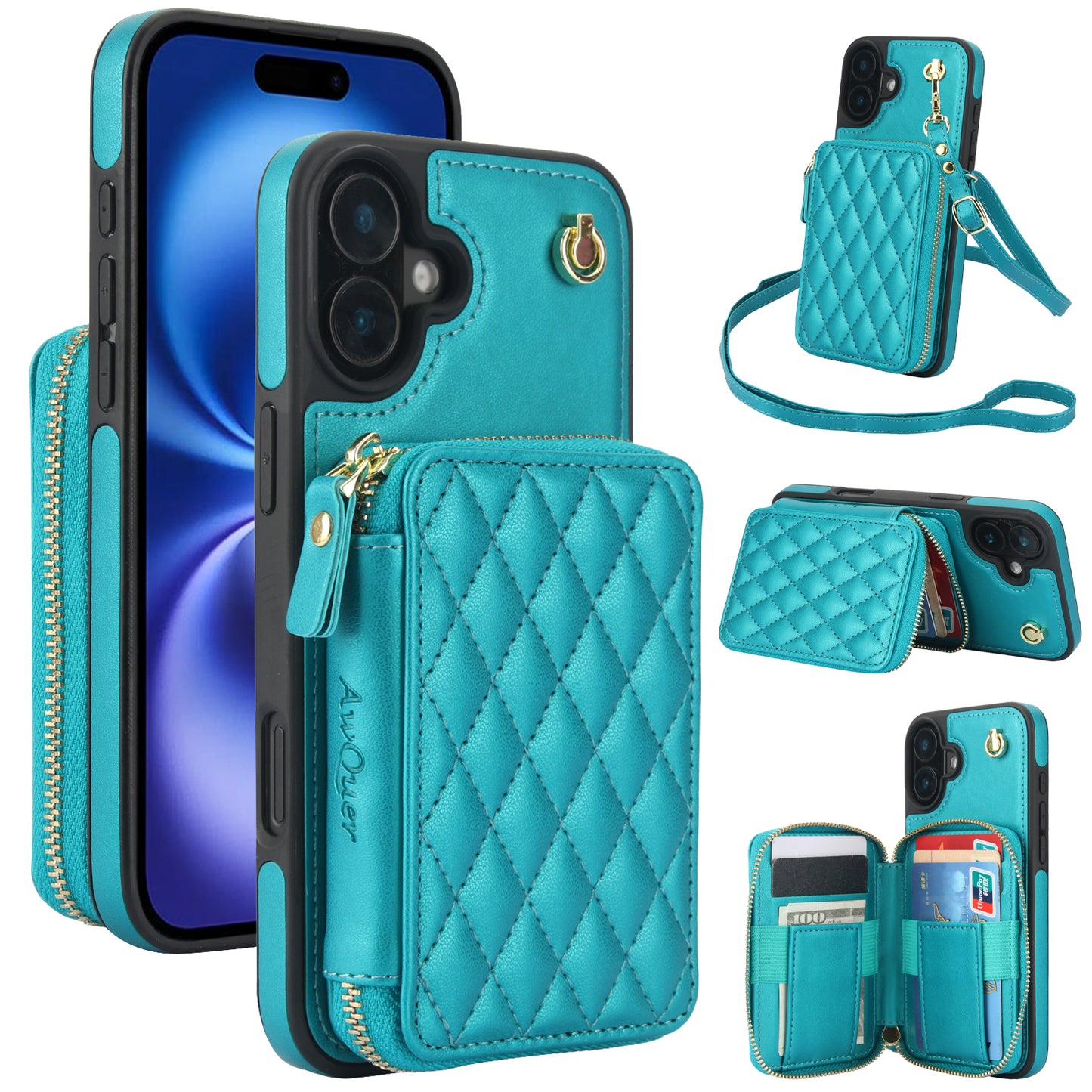 New RFID Blocking Crossbody Zipper Wallet Leather Phone Case for iPhone 16/16e/16 Pro/16 Plus/16 Pro Max