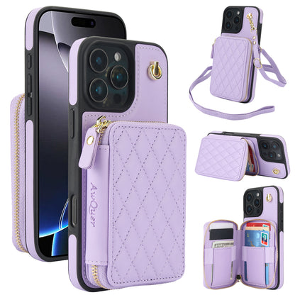 New RFID Blocking Crossbody Zipper Wallet Leather Phone Case for iPhone 16/16e/16 Pro/16 Plus/16 Pro Max