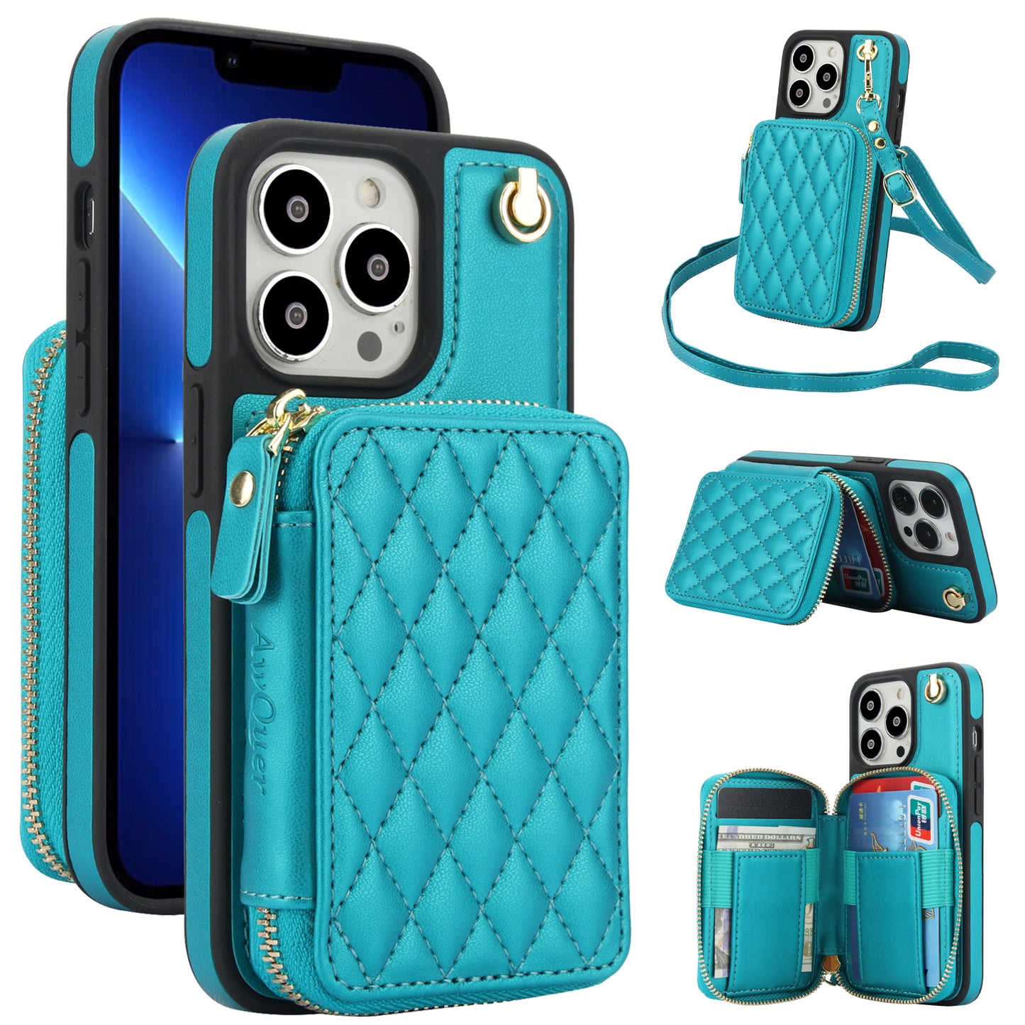 New RFID Blocking Crossbody Zipper Wallet Leather Phone Case for iPhone