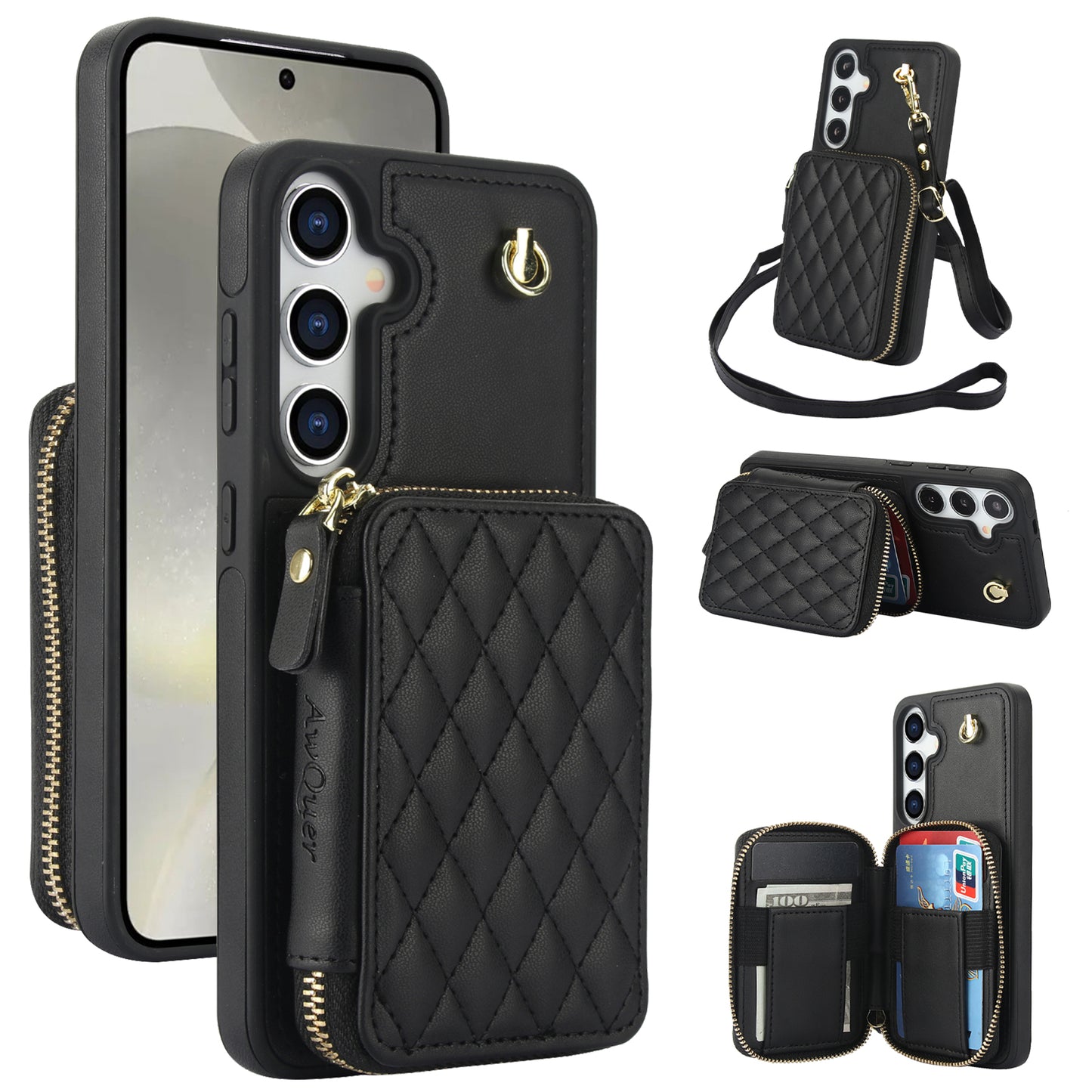 New RFID Blocking Crossbody Zipper Wallet Leather Phone Case for Samsung