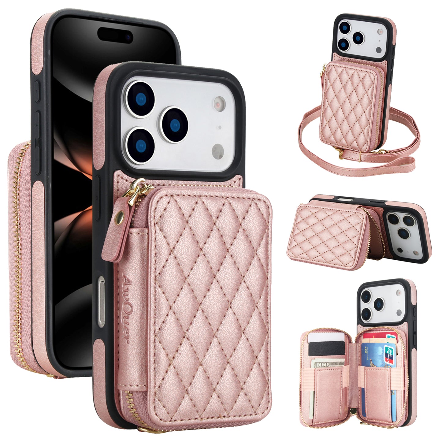 New RFID Blocking Crossbody Zipper Wallet Leather Phone Case for iPhone Air/17/17 Pro/17 Pro Max