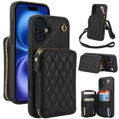 New RFID Blocking Crossbody Zipper Wallet Leather Phone Case for iPhone 16/16e/16 Pro/16 Plus/16 Pro Max