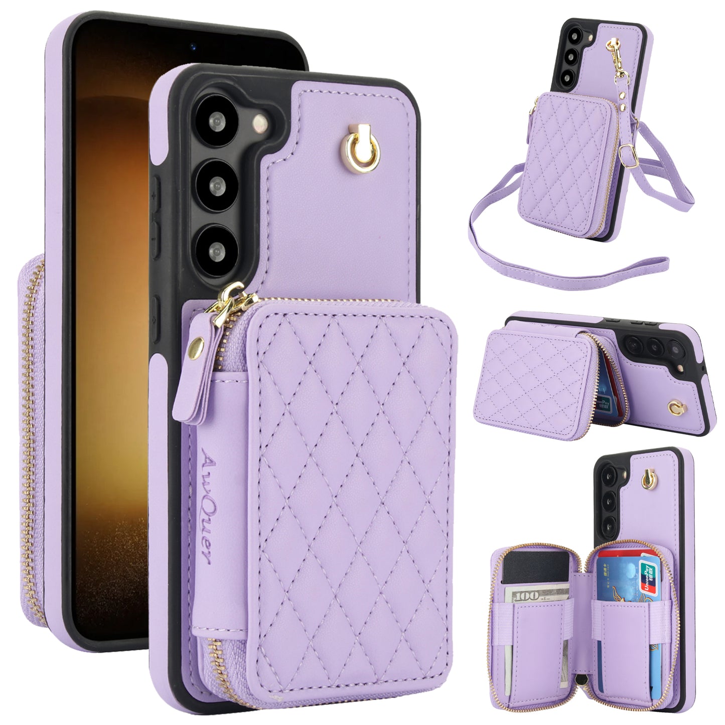 New RFID Blocking Crossbody Zipper Wallet Leather Phone Case for Samsung