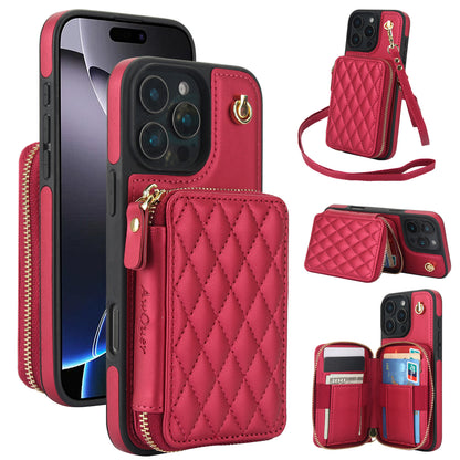 New RFID Blocking Crossbody Zipper Wallet Leather Phone Case for iPhone 16/16e/16 Pro/16 Plus/16 Pro Max