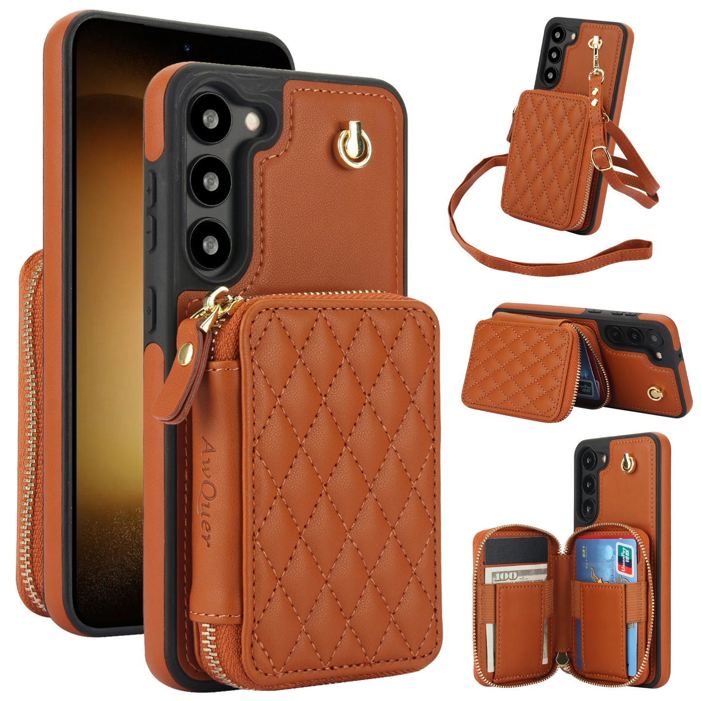 New RFID Blocking Crossbody Zipper Wallet Leather Phone Case for Samsung
