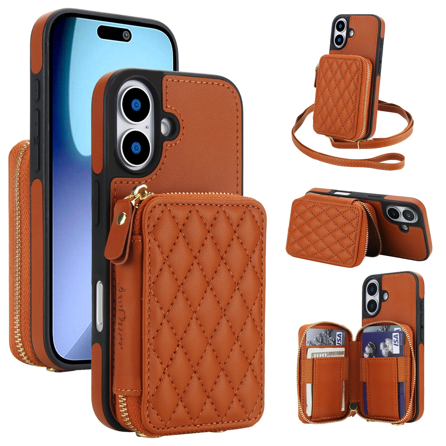 New RFID Blocking Crossbody Zipper Wallet Leather Phone Case for iPhone Air/17/17 Pro/17 Pro Max