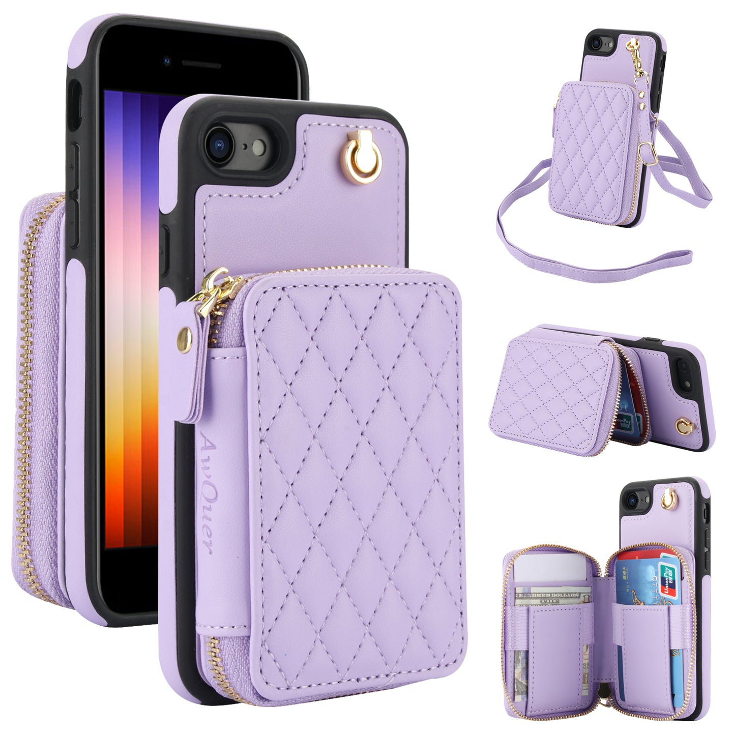 New RFID Blocking Crossbody Zipper Wallet Leather Phone Case for iPhone 16/16e/16 Pro/16 Plus/16 Pro Max