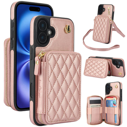 New RFID Blocking Crossbody Zipper Wallet Leather Phone Case for iPhone 16/16e/16 Pro/16 Plus/16 Pro Max