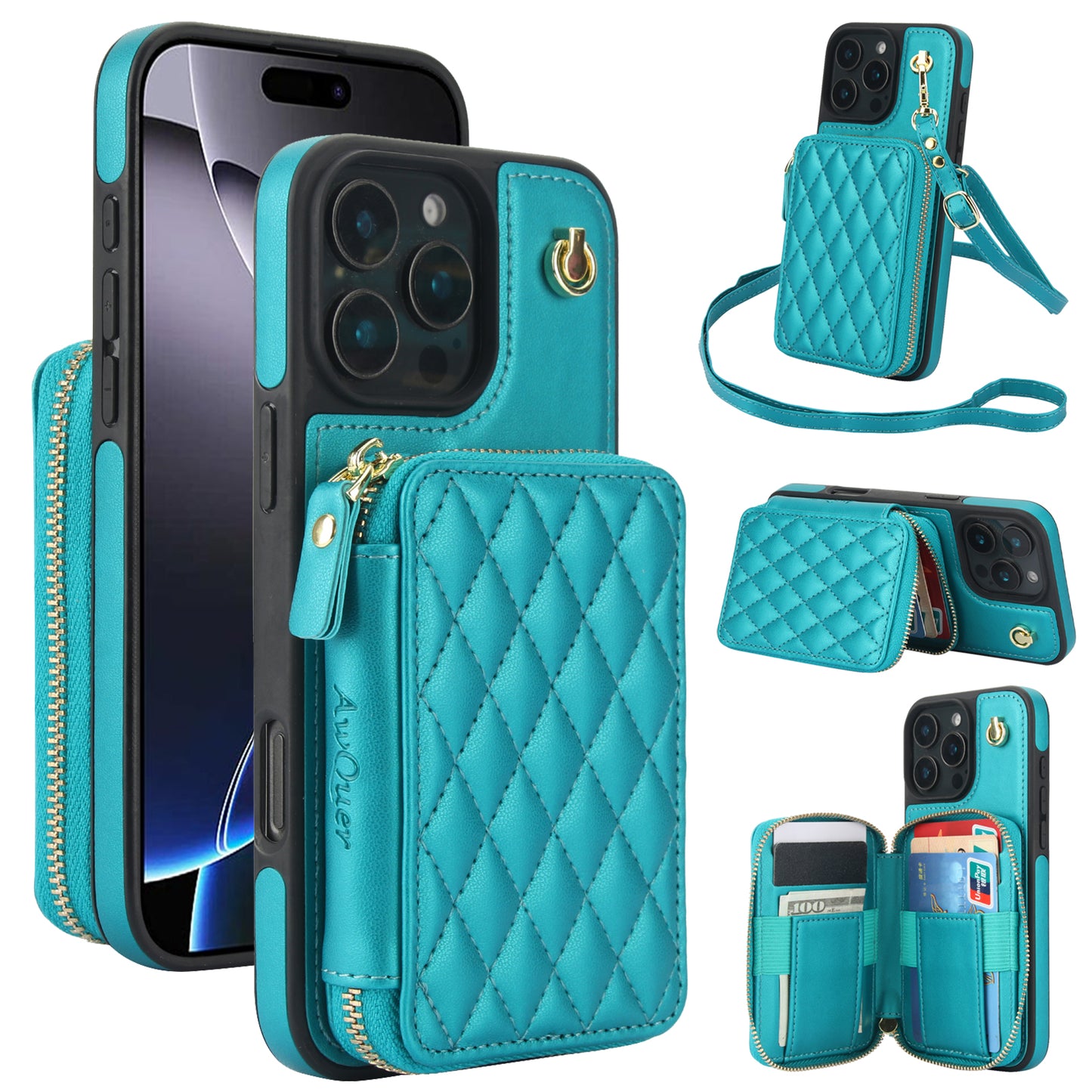 New RFID Blocking Crossbody Zipper Wallet Leather Phone Case for iPhone 16/16e/16 Pro/16 Plus/16 Pro Max
