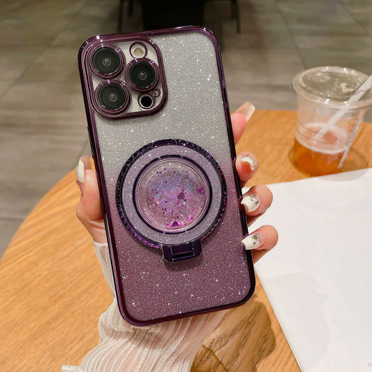 New Quicksand Bracket Electroplated Glitter Lens Protector Phone Case for iPhone