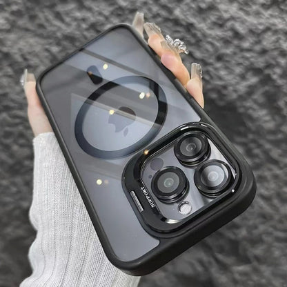 New Shockproof Clear Magnetic Case with Camera Kickstand Lens Cover for iPhone