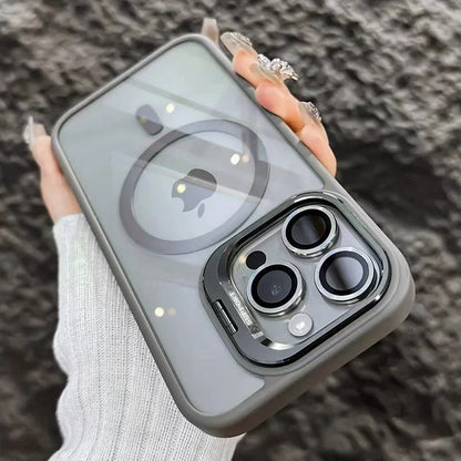 New Shockproof Clear Magnetic Case with Camera Kickstand Lens Cover for iPhone