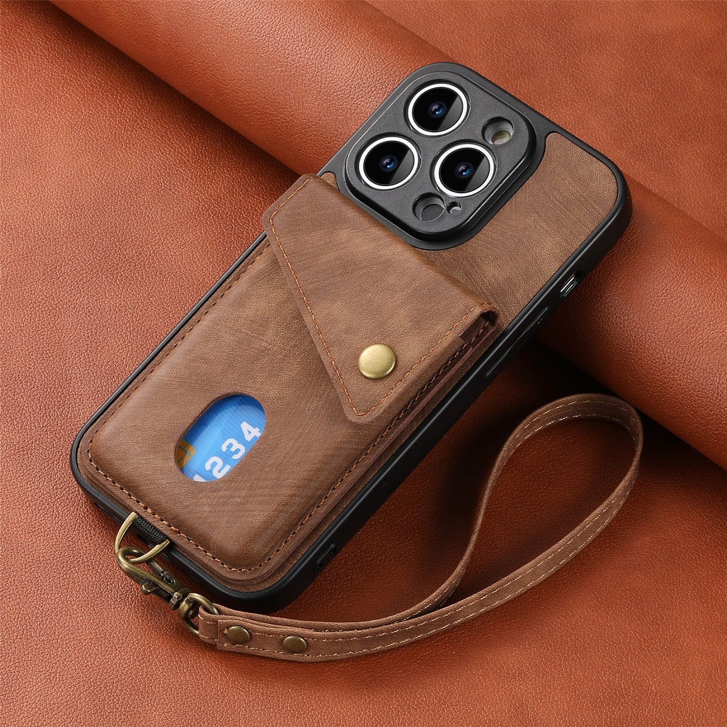 Big Sale - New Card Holder Leather Phone Case with Lanyard for iPhone 14/13/12/Pro/Plus/Mini/Pro Max