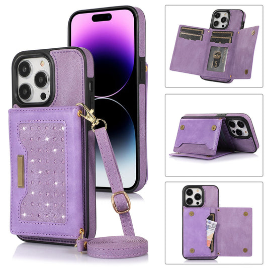 New Bling Glitter Card Holder Phone Case with Long Lanyard for iPhone 14/13/12/Pro/Plus/Mini/Pro Max
